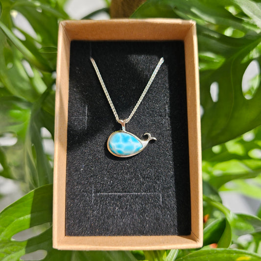 Larimar Whale Pendant with Chain #59B (S925)