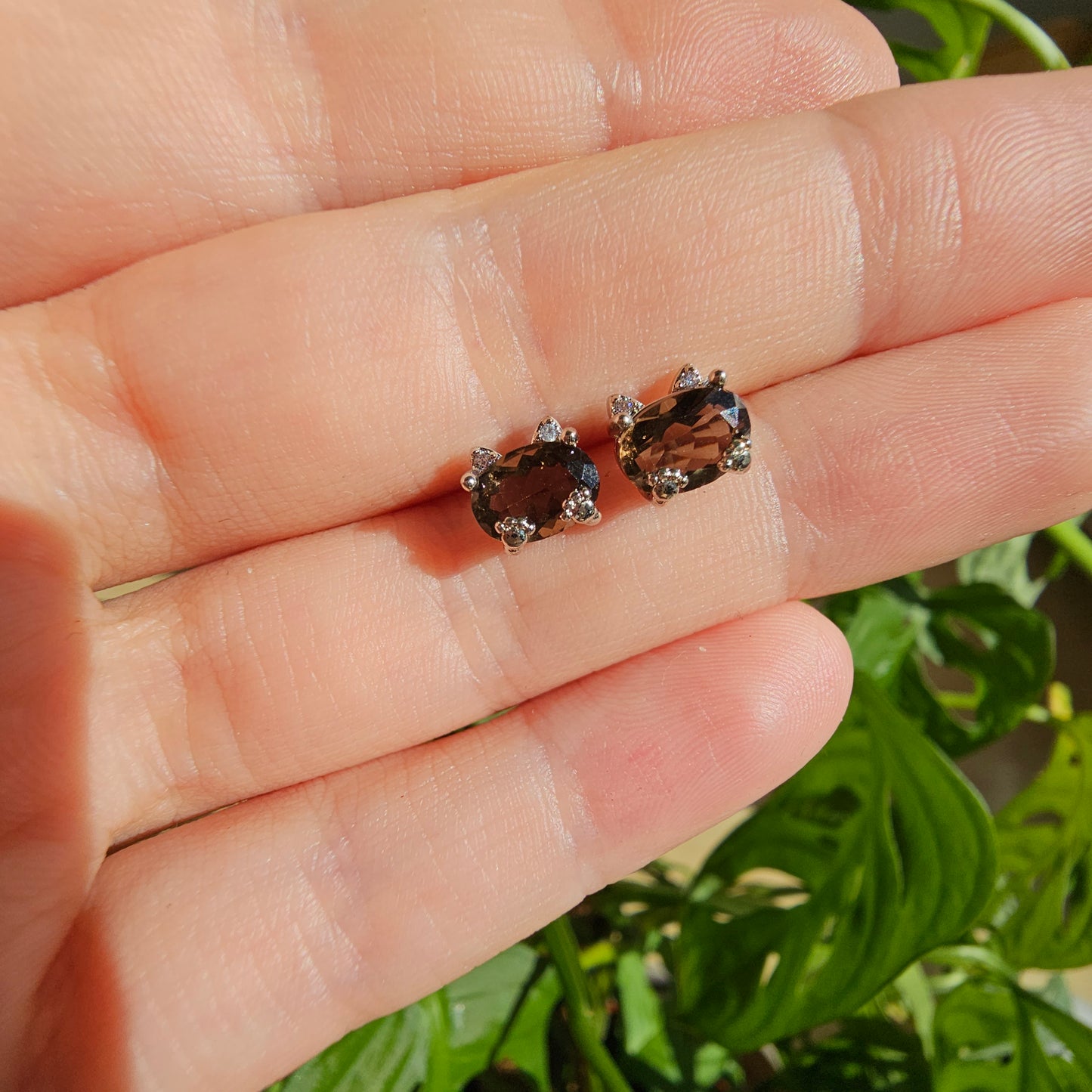 Smoky Quartz Cat Stud Earrings (select your own)