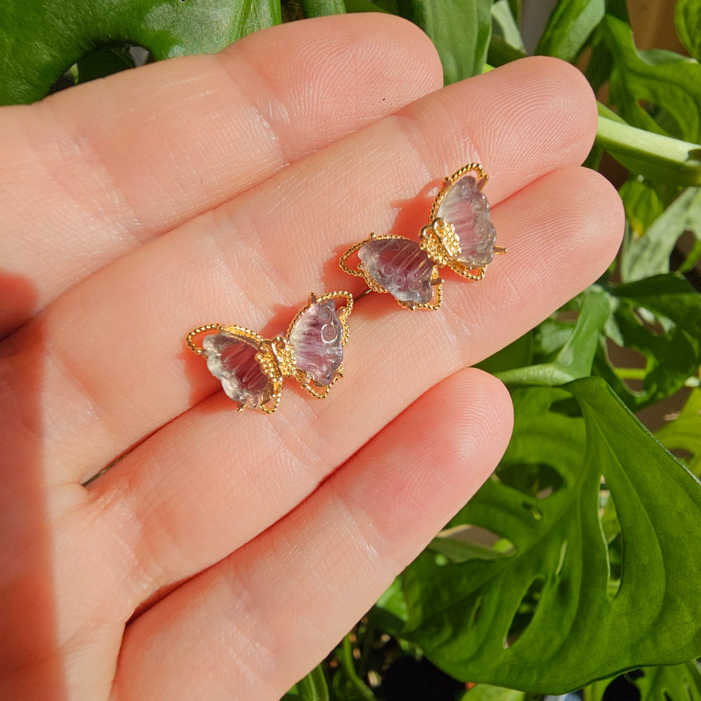 Fluorite Butterfly Stud Earrings (select your own)