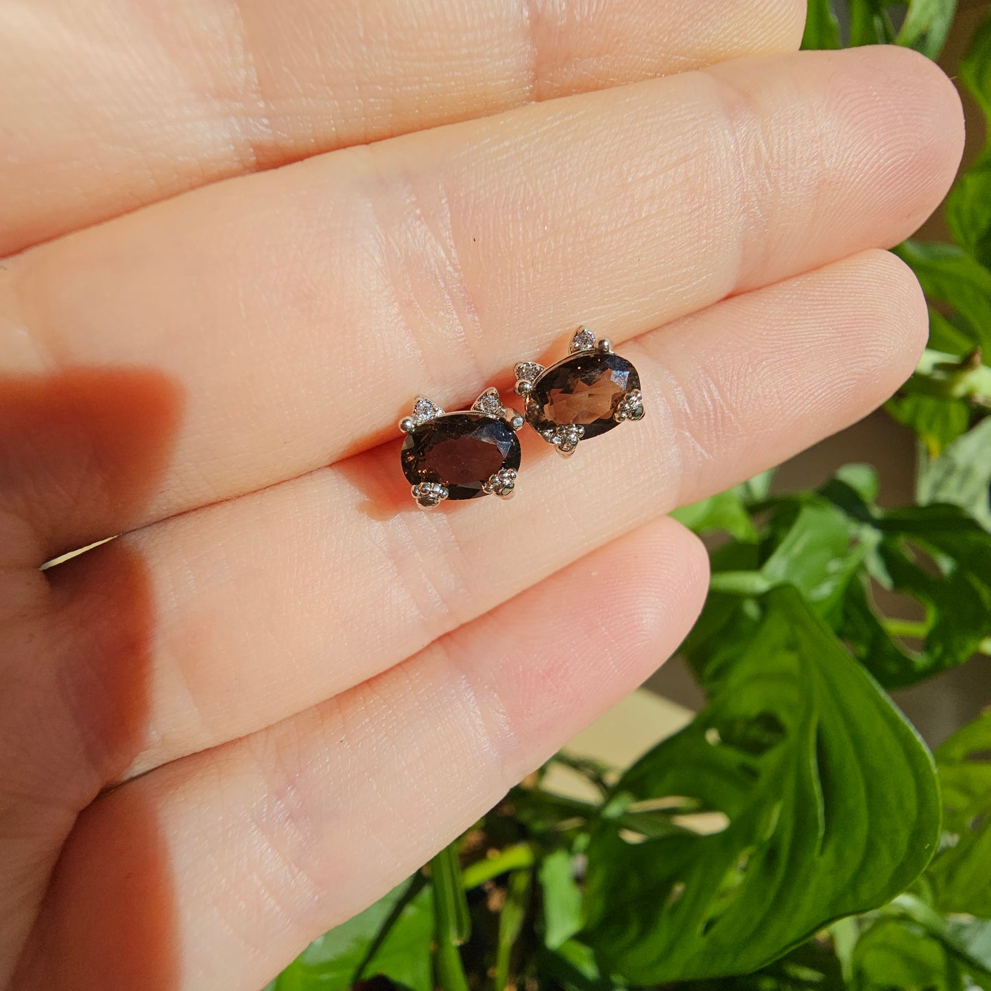 Smoky Quartz Cat Stud Earrings (select your own)