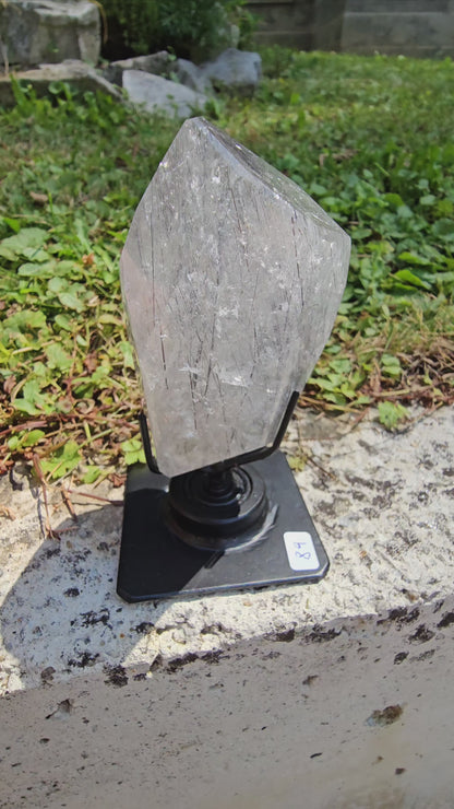 "Nightshade" Tourmaline in Quartz Freeform on Rotating Stand (#89A)