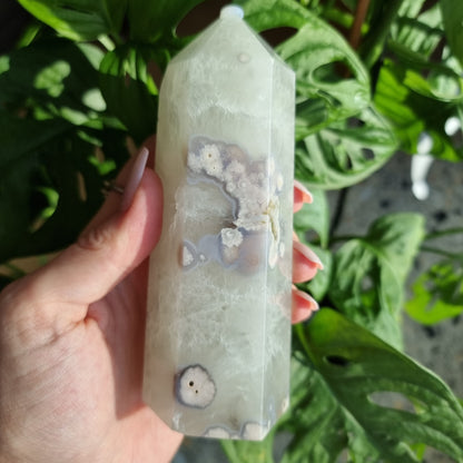 Flower Agate x Green Quartz tower #109A