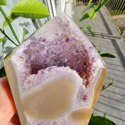 Druzy Agate with Amethyst tower  #1