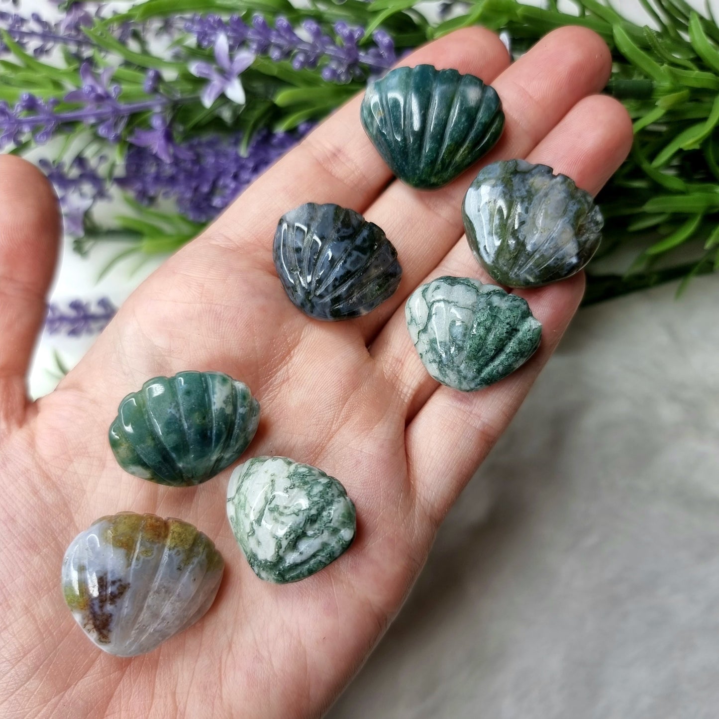 Moss Agate shell (intuitive pick)