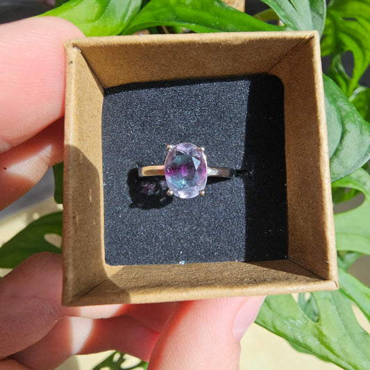 Rainbow Fluorite ring #36A