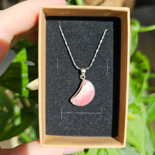 Rhodochrosite Moon Necklace S925