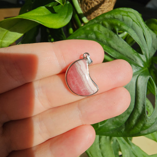 Rhodochrosite Moon Pendant S925