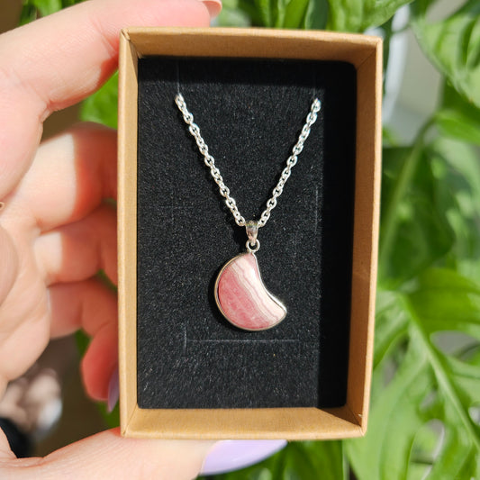 Rhodochrosite Moon Pendant S925