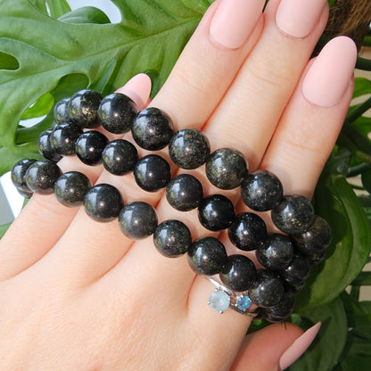 Black Tourmaline with Pyrite bracelet (8-9mm)