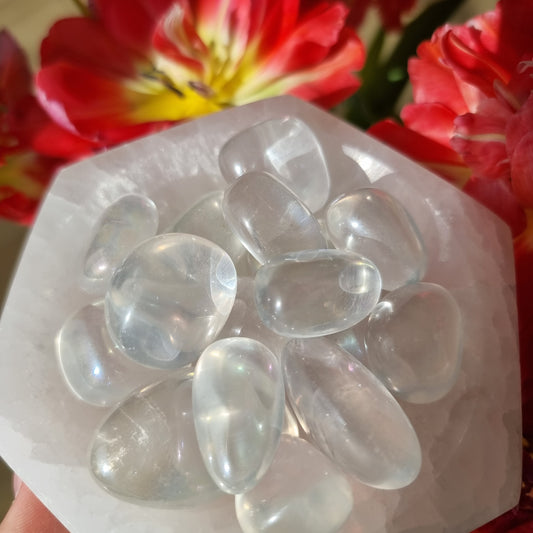 Aura Clear Quartz tumbled stone