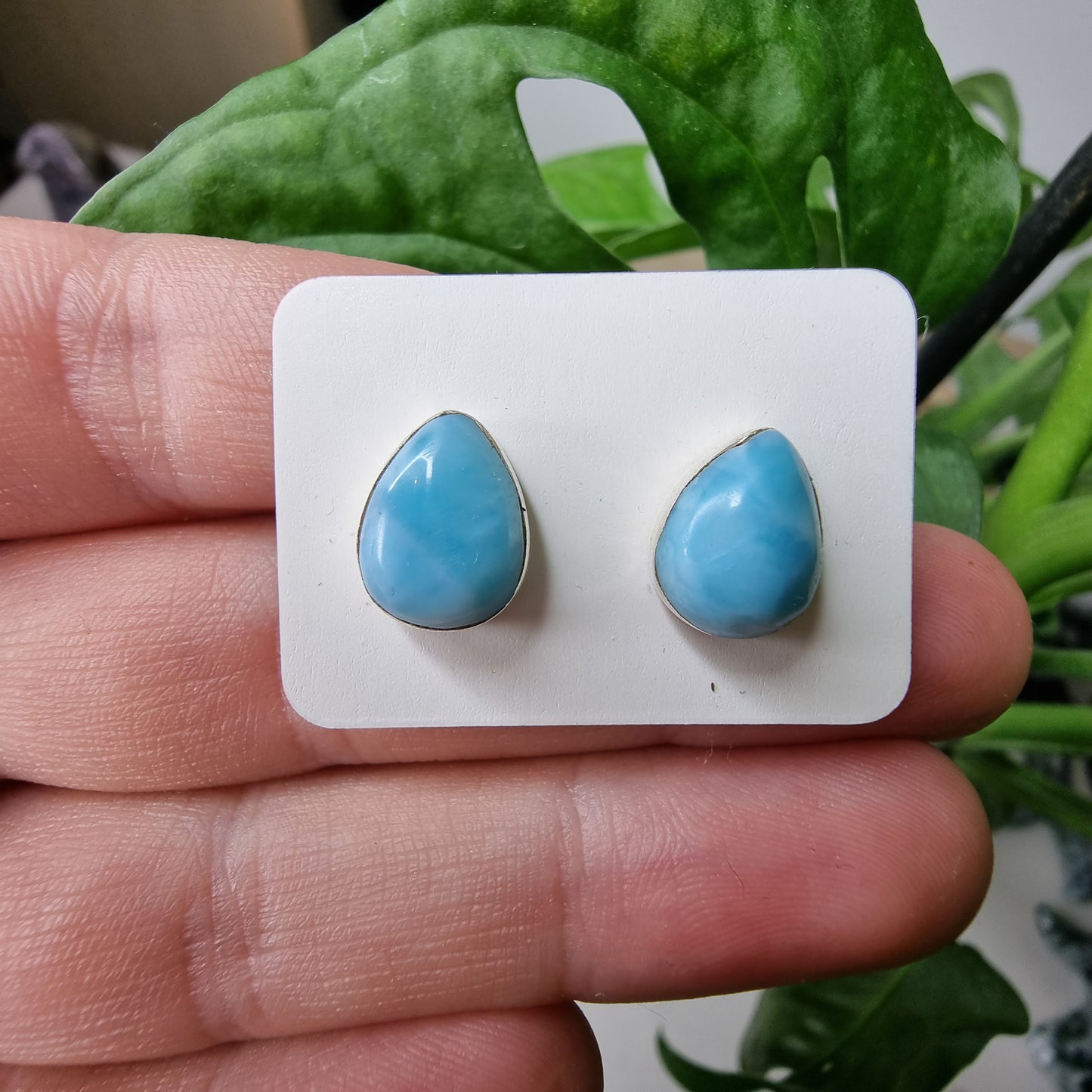 Larimar tropfenförmige Ohrstecker (1 Paar) (S925)