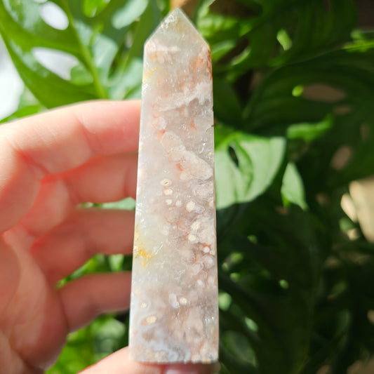 Flower Agate with Quartz obelisk #17i