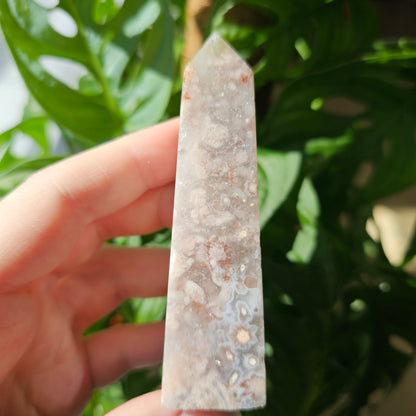 Flower Agate with Quartz obelisk #17i