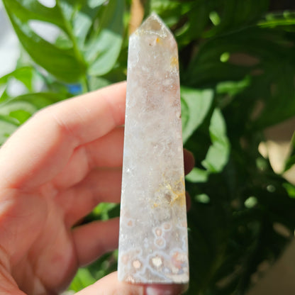 Flower Agate with Quartz obelisk #17i