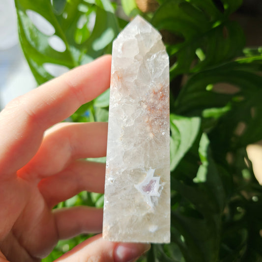 Flower Agate with Quartz obelisk #18H