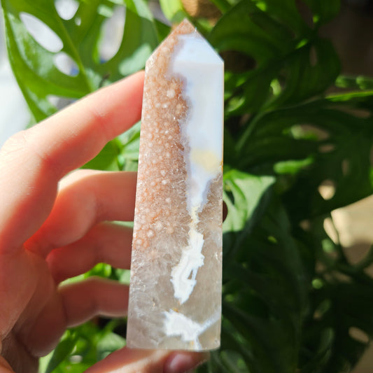 Flower Agate with Quartz obelisk #21G