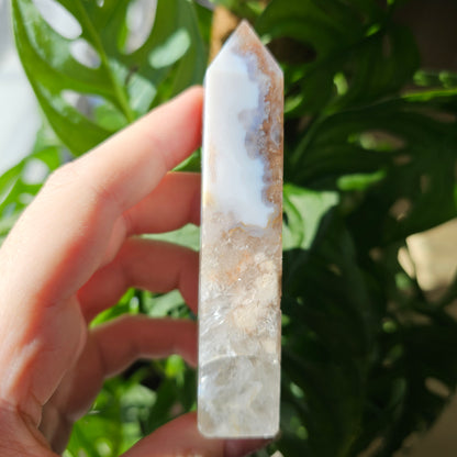 Flower Agate with Quartz obelisk #21G