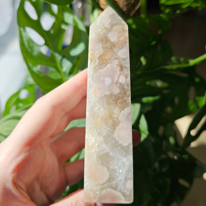 Flower Agate with Quartz obelisk #37B