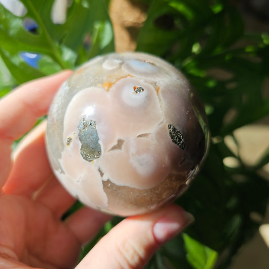 Flower Agate sphere with Pyrite inclusions #94A