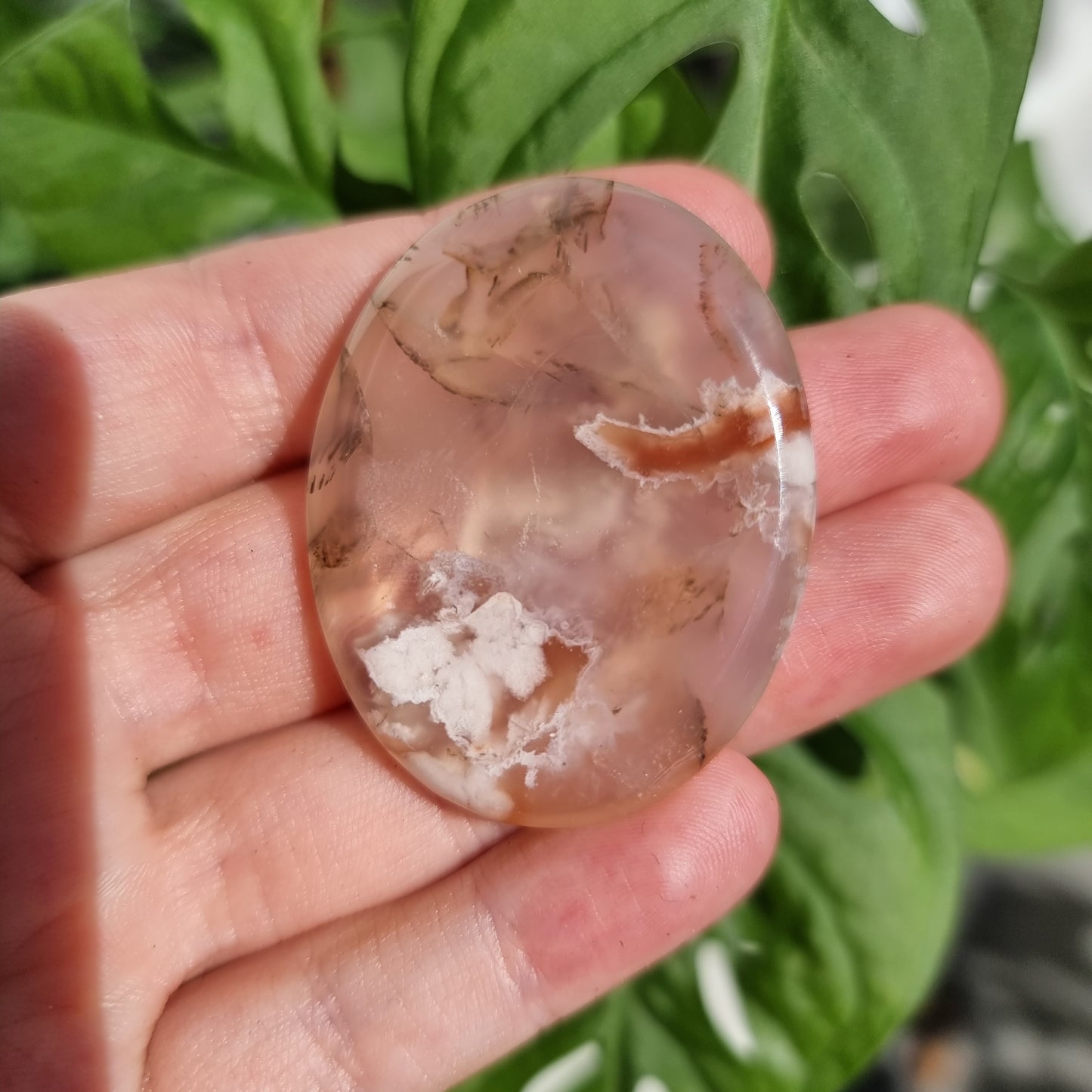 Flower Agate worry stone/thumb stone