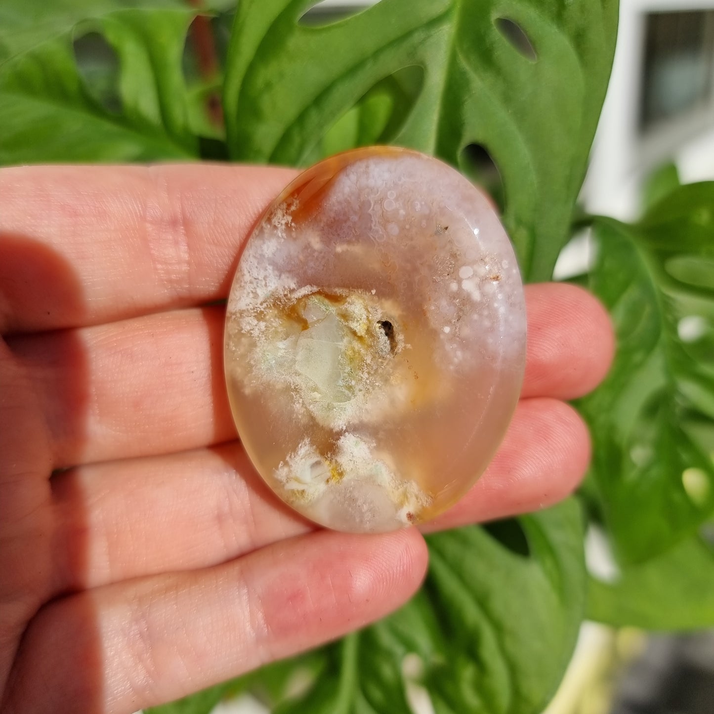 Flower Agate worry stone/thumb stone