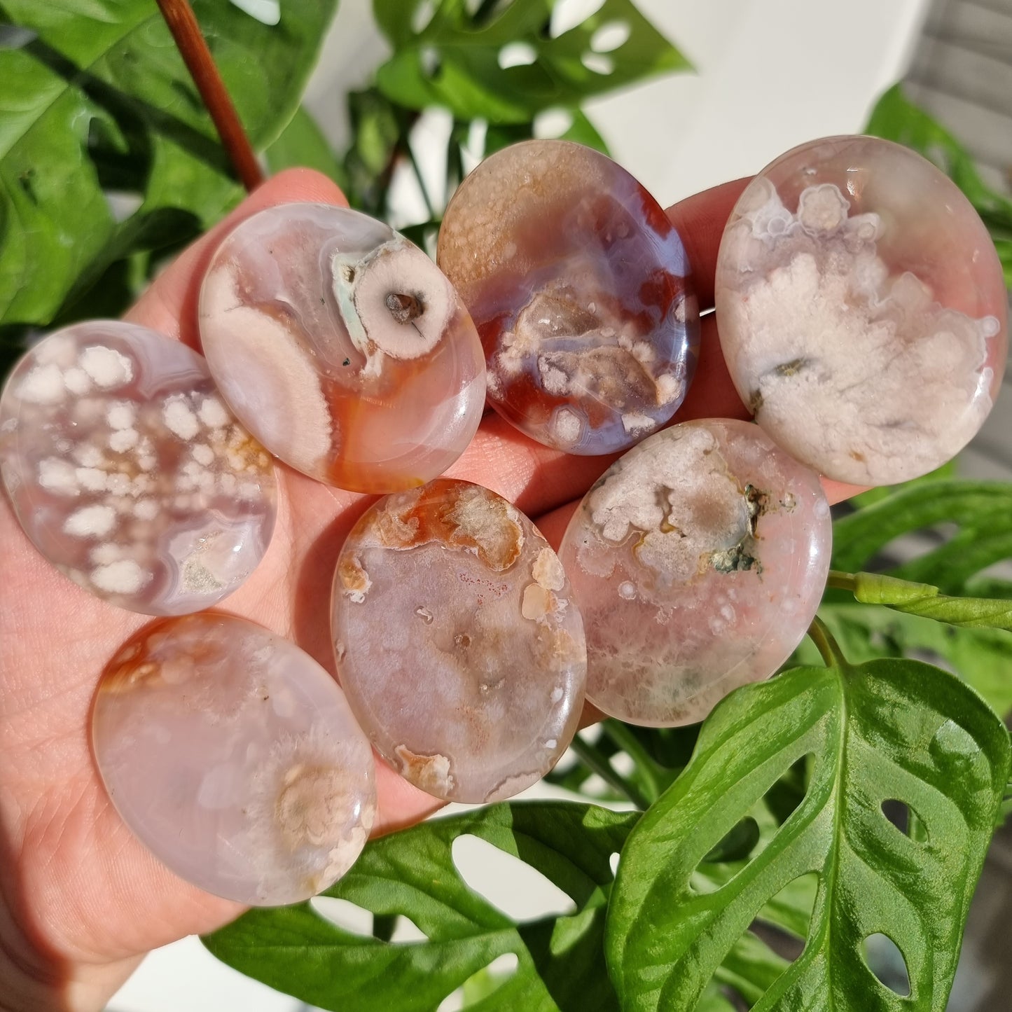 Flower Agate worry stone/thumb stone