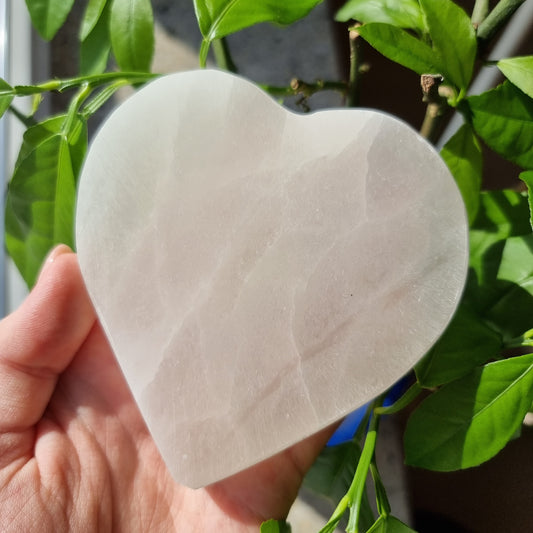 Satin Spar Selenite heart charging plate