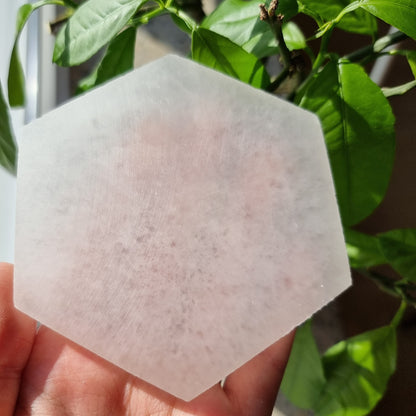 Satin Spar Selenite hexagonal charging plate