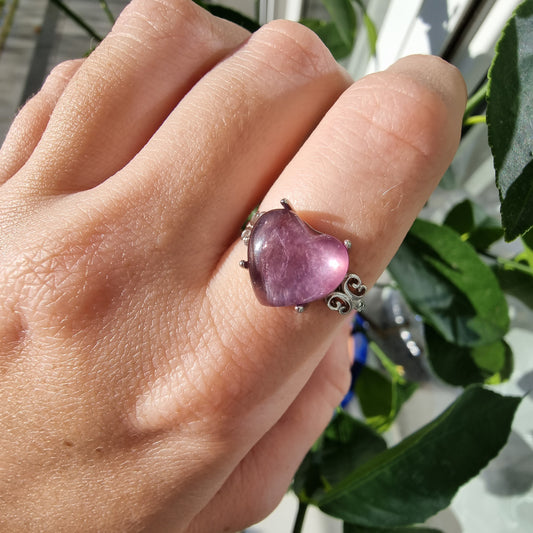 Gem Lepidolite heart ring #1 S925