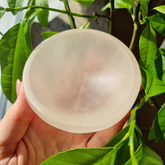 Satin Spar Selenite round bowl (small)