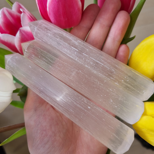 Satin Spar Selenite polished tower (Size L)