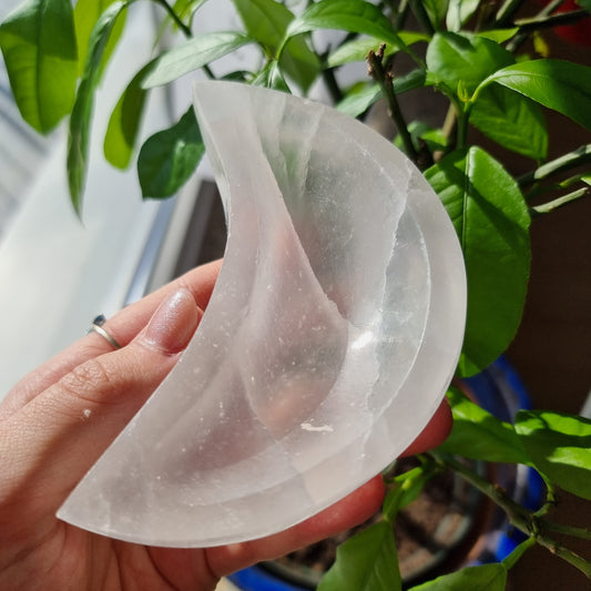 Satin Spar Selenite moon bowl (medium)